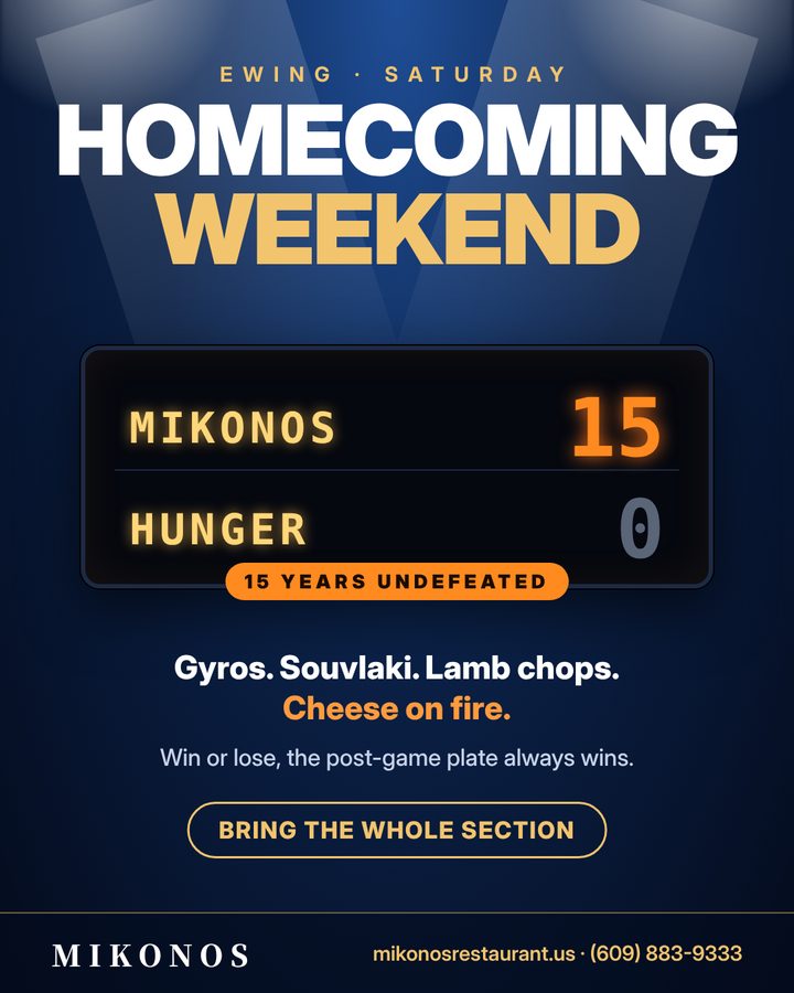 Homecoming weekend scoreboard flyer: Mikonos 15, Hunger 0