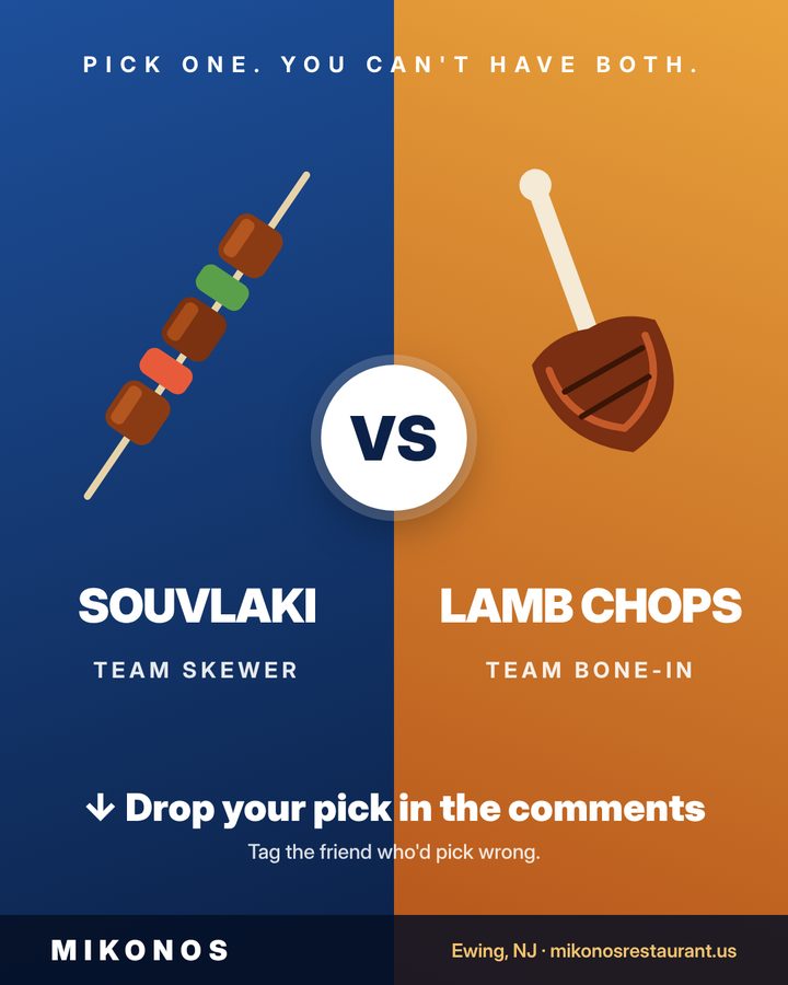 Souvlaki versus lamb chops poll flyer